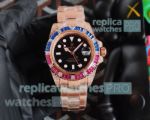 Rolex GMT-Master II Copy Watch-Rose Gold Colorful Diamond Bezel 40MM